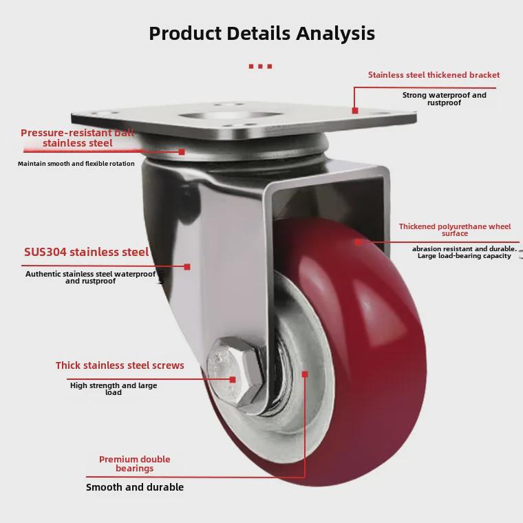 Medium 304 Stainless Steel Silent Caster Wheels with Brakes - Available In 3", 4", and 5" Sizes (Anti-Rust & Labor-Saving)