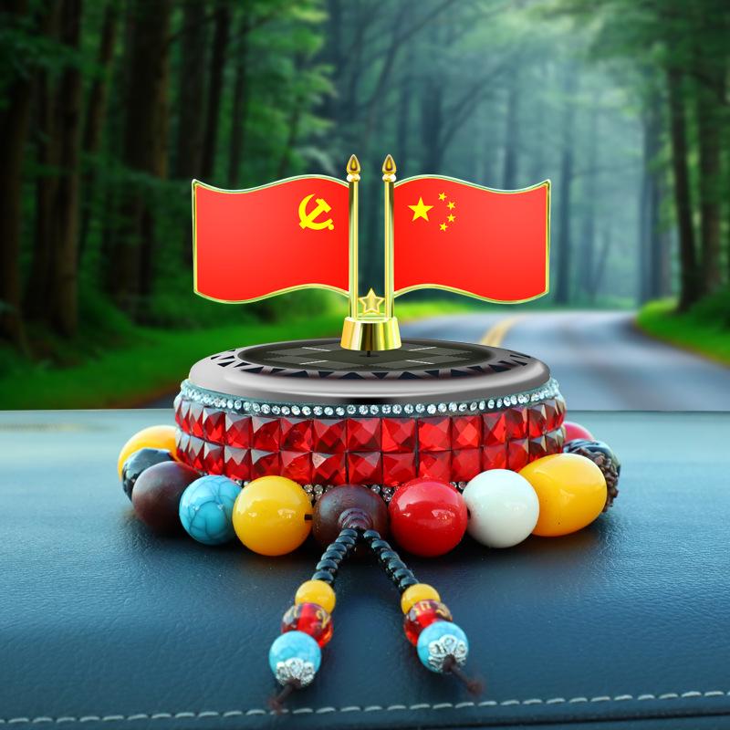 Solar-Powered Car Aroma Diffuser: Rotating Five-Star Ornament with Little Red Flag for Men s Console.