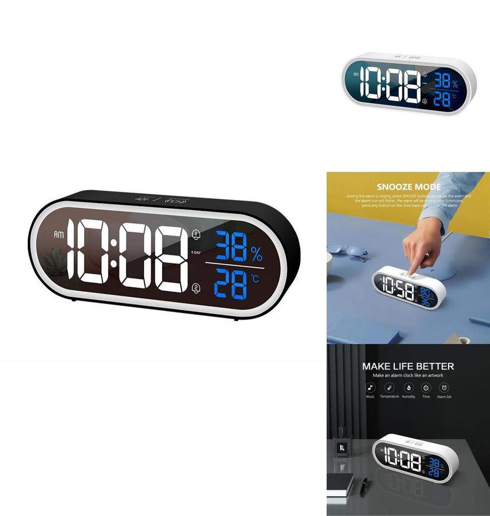 Modern Minimalist Led Digital Alarm Clock With Lighted Mirror For Home Office Desk Decor