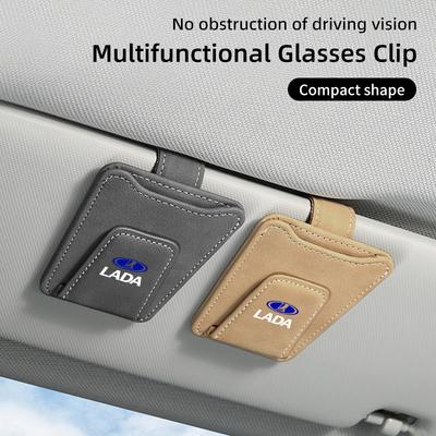 Car Sun Visor Glasses Clip Leather Sunglasses Card Holder For Lada Vesta Niva Samara Kalina Largus Priora Xray Granta