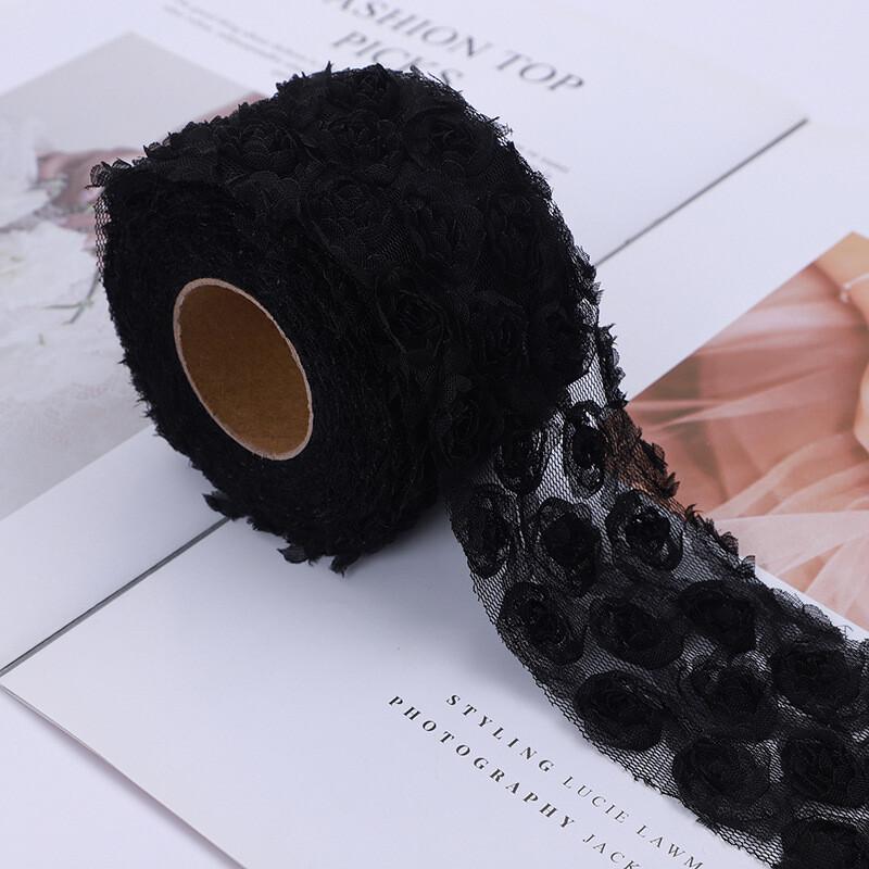 5Yards 3D Rose Flower Embroidered Lace Trim Ribbon Fabric DIY Clothing Accessorie Hand Sewn Wedding Headdress Bow