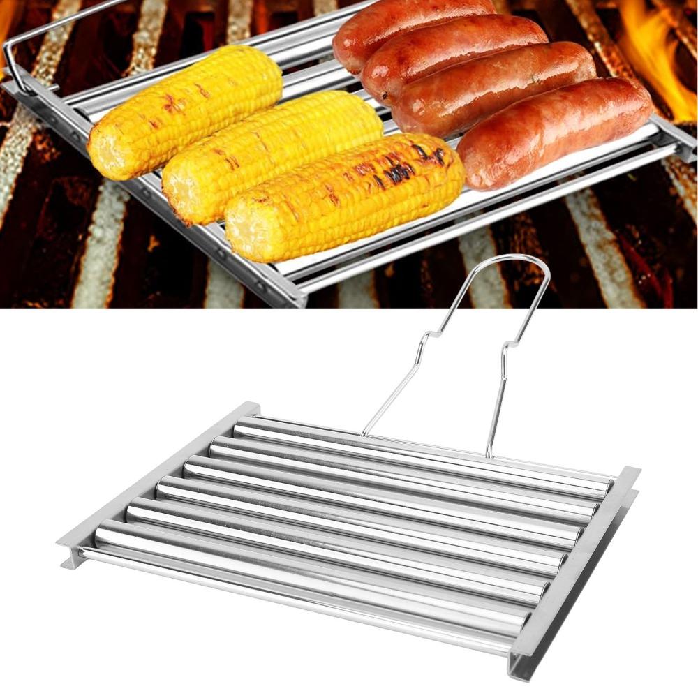 Stainless Steel Sausage Roller Rack Silver BBQ Grill Rack Durable Hot Dog Roller Camping Grill