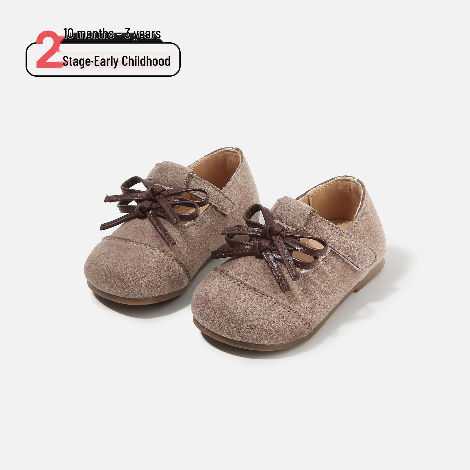 

Spring 2026 Baby Girls First Steps Soft Sole Leather Shoes with Double Bow, Non-Slip Princess Design. Size 17 / Inner length 13.0cm хакі