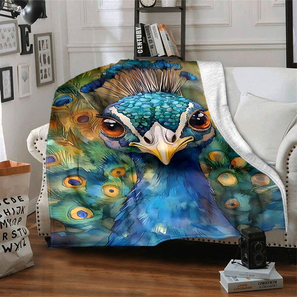 1pc Peacock Illustration Blanket Lightweight Blanket Throw Blanket For Sofa, Bed, Travel, Camping, Livingroom, Office yy251010037