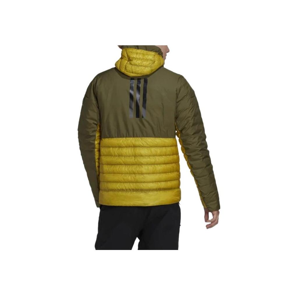 Adidas Colorblock Letter Logo Print Quilted Zip Hoodie Jacket Men Outerwear Pulse-Olive HH9215