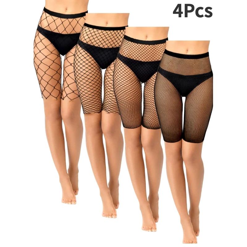S/Set Fischernetz-Shorts Hoher Bund Netz-Kurz-Leggings Durchsichtige Strumpfhosen Cover-Up Kurze Strumpfhosen Unterwäsche Für Damen black