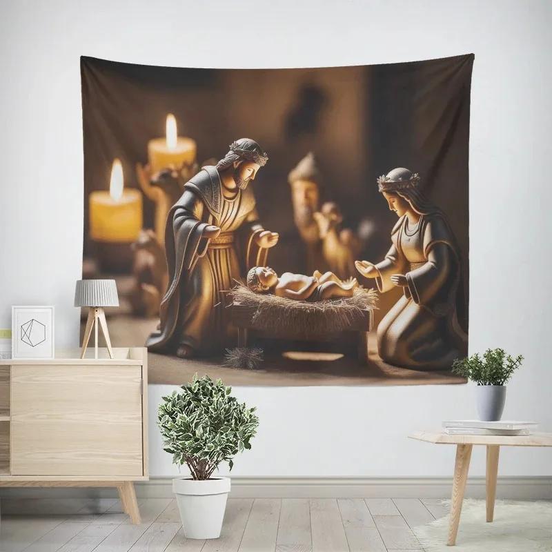 Christmas New Year Christmas Tree Snowman Pattern Tapestry Living Room Sofa Home Decor Tapestry