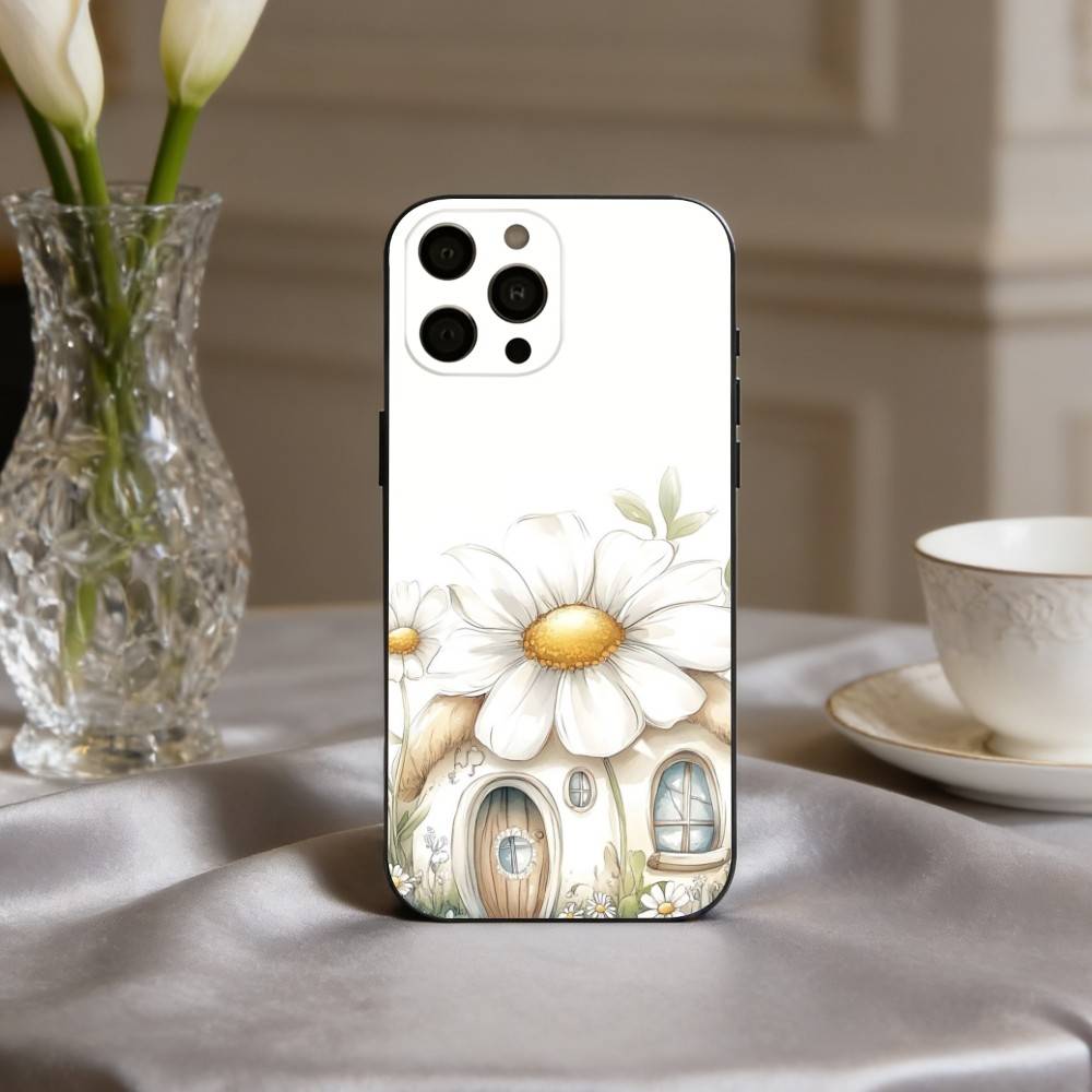 Cute Hand-painted Small House Cartoon Phone Case For iPhone 17,16,15,14,13,12,11 Plus,Pro Max,XS,Soft Silicone Black Cover