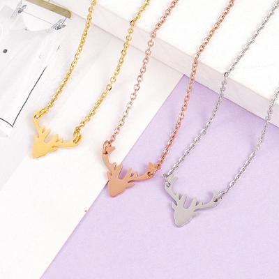 Cross-border Fashion Christmas Reindeer Head Necklace - Stainless Steel Animal Pendant