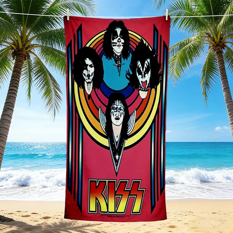 1Pc Kiss Band Poster Art Beach Towel Quick Dry Multiuse For Beach Pool Gym Yoga Home Travel Christmas Halloween Xmas Gift L112
