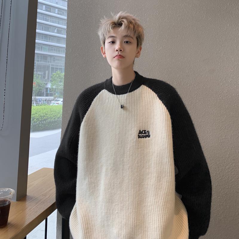 Men's Winter European Retro Chunky Knit Raglan Sweater – Japanese College Style, Oversized.