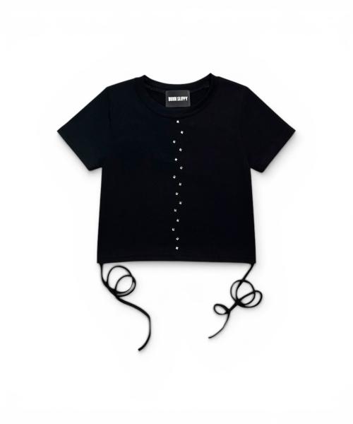 Bonseullipi Crystal Line String Crop Tee (Black)