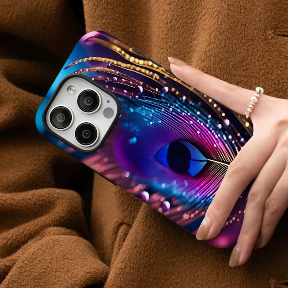 Peacock Feathers Phone Case For IPhone 16 15 14 13 12 11 Pro Max Plus Samsung S24 S23 Ultra Glossy HD Hard PC Cover