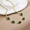4Pcs Vintage Necklace Earrings Set Bracelet Crystal Jewelry Suit Green Rhinestone Jewelry Set  Party