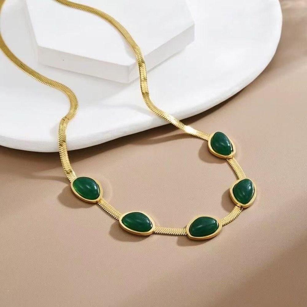 4Pcs Vintage Necklace Earrings Set Bracelet Crystal Jewelry Suit Green Rhinestone Jewelry Set  Party
