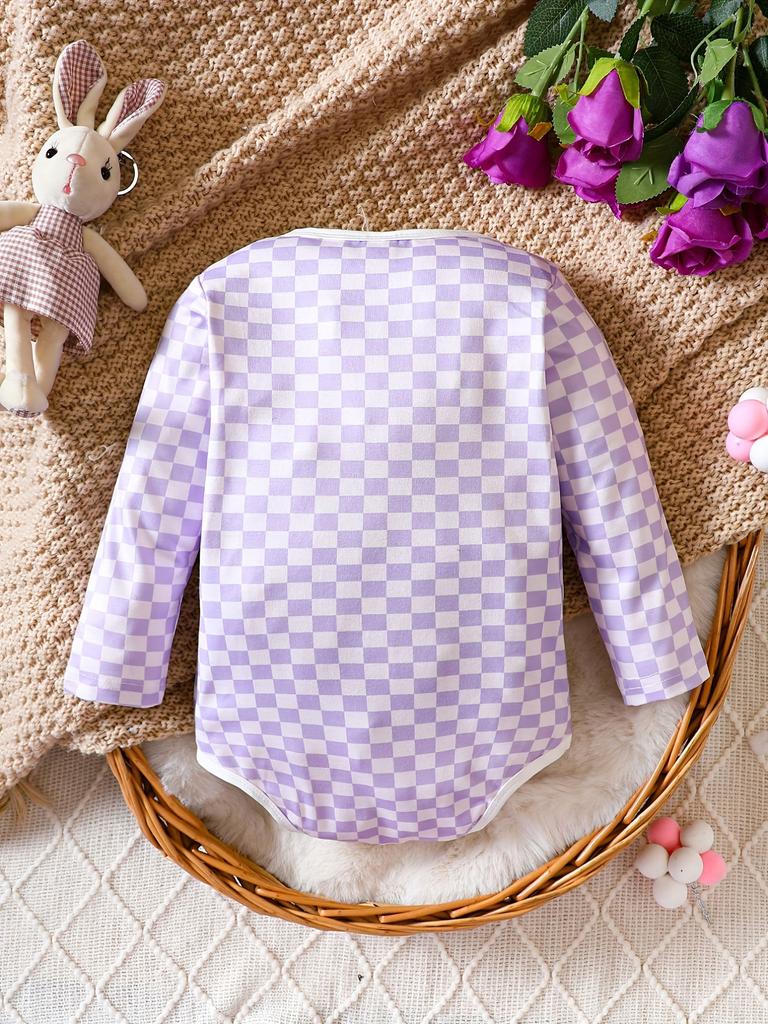 Langarm-Body für Babys und Mädchen, lässiger, süßer Langarm-Body, lila-weiß kariert gestreift
