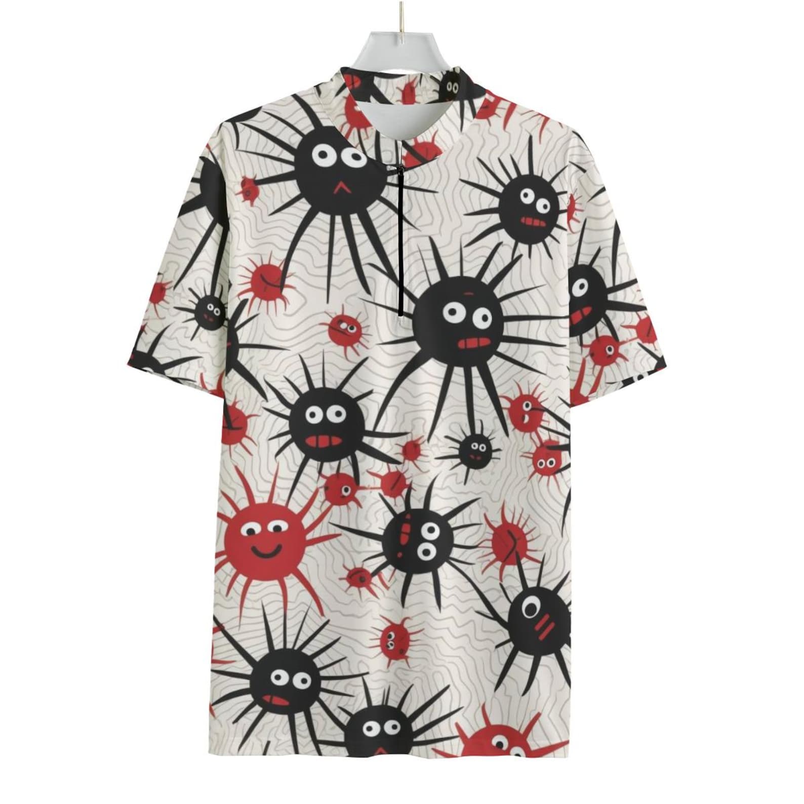 Spooky Spider Web Cycling Jersey – Red & Black Cartoon Spiders on Web Print Bike Shirt 2XL