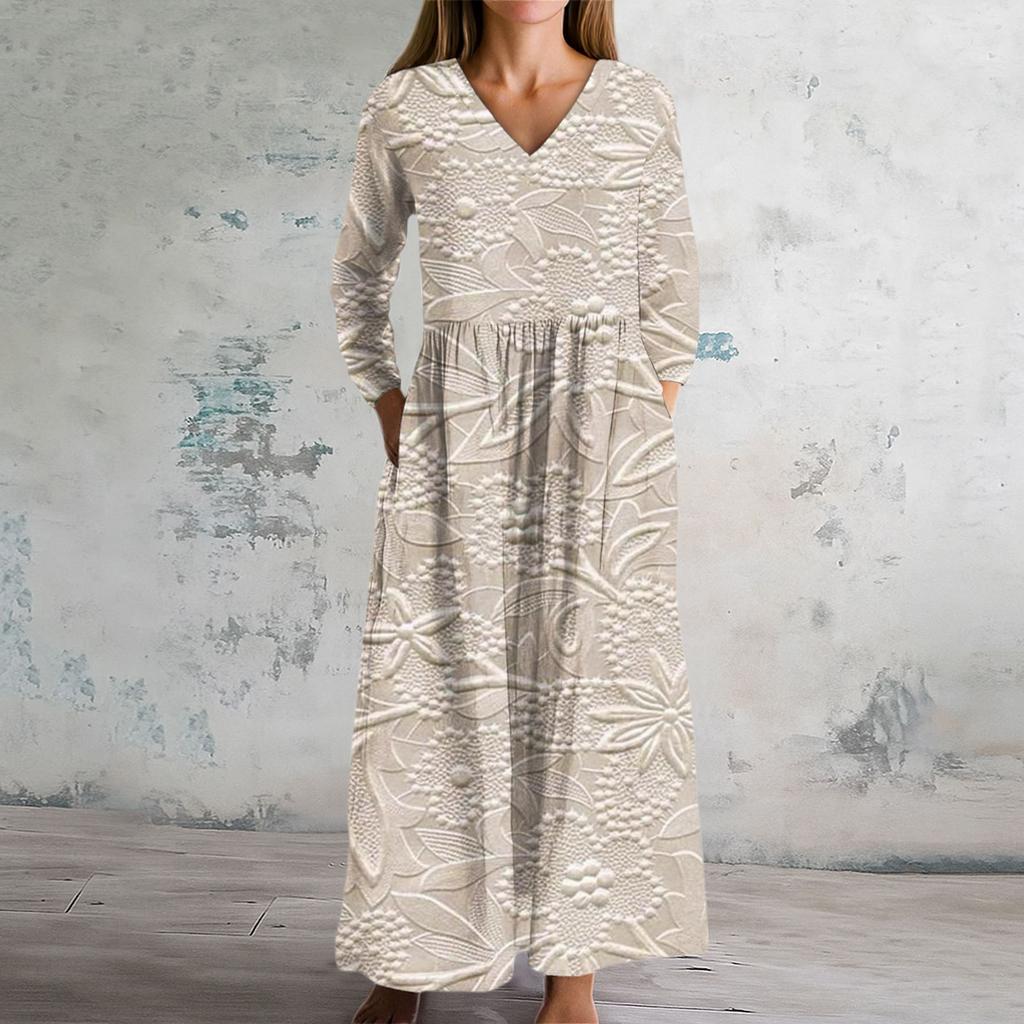 Women's Fashion Dress Spring V-neck Long Sleeve Dress
