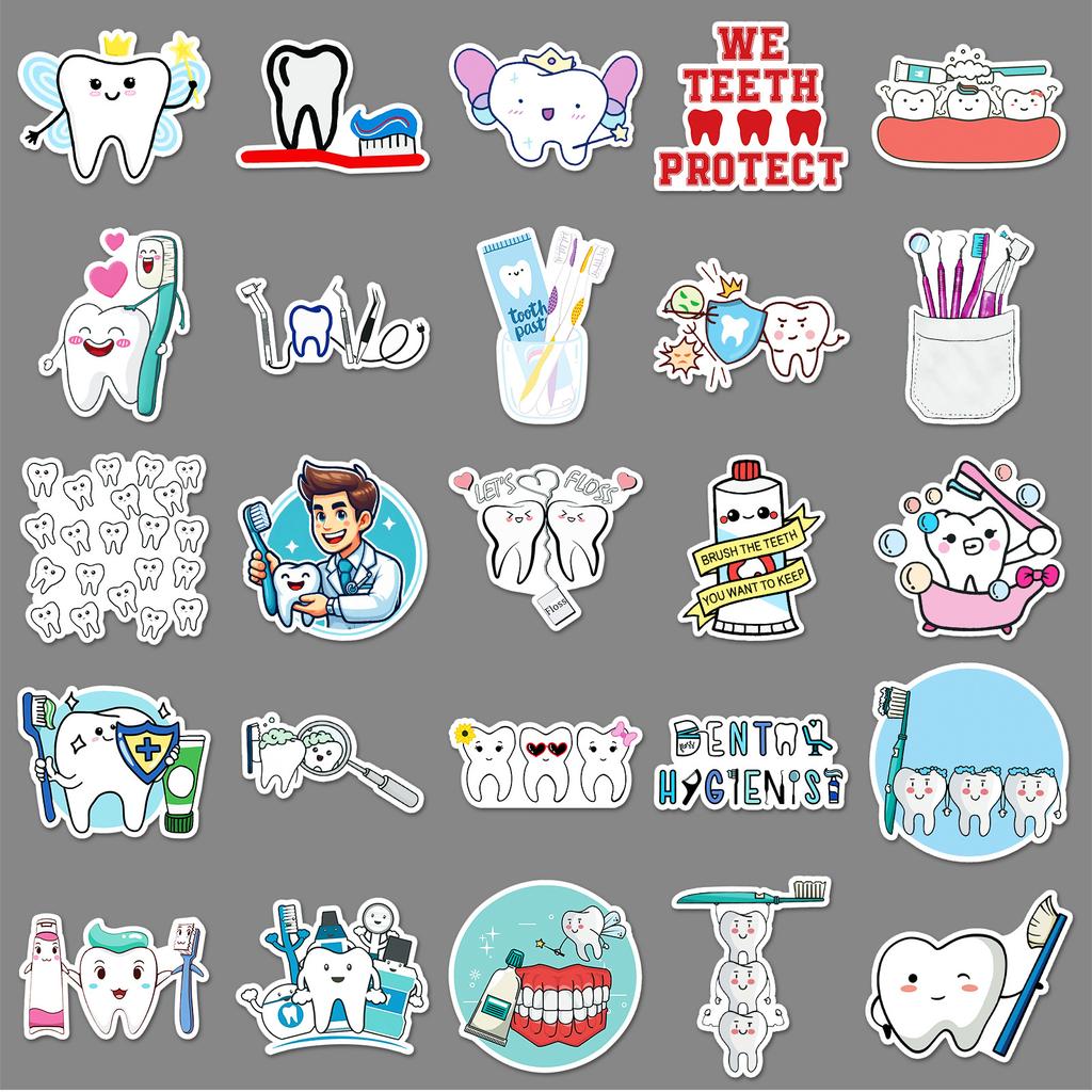 50 Teeth Care Doodle Stickers Personalized Cartoon Cute Logo Decorative Water Cup Suitcase Stickers