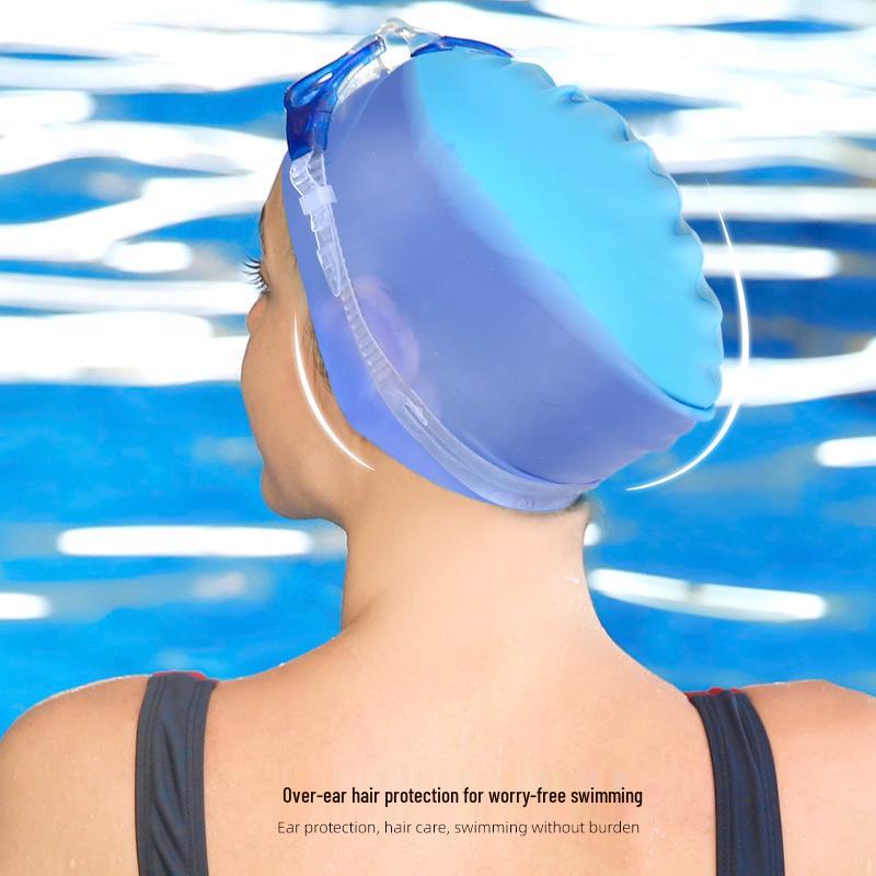 Unisex Silicone Swim Cap with Gradient Color - Ear Protection & Moisture-proof for Dry Hair