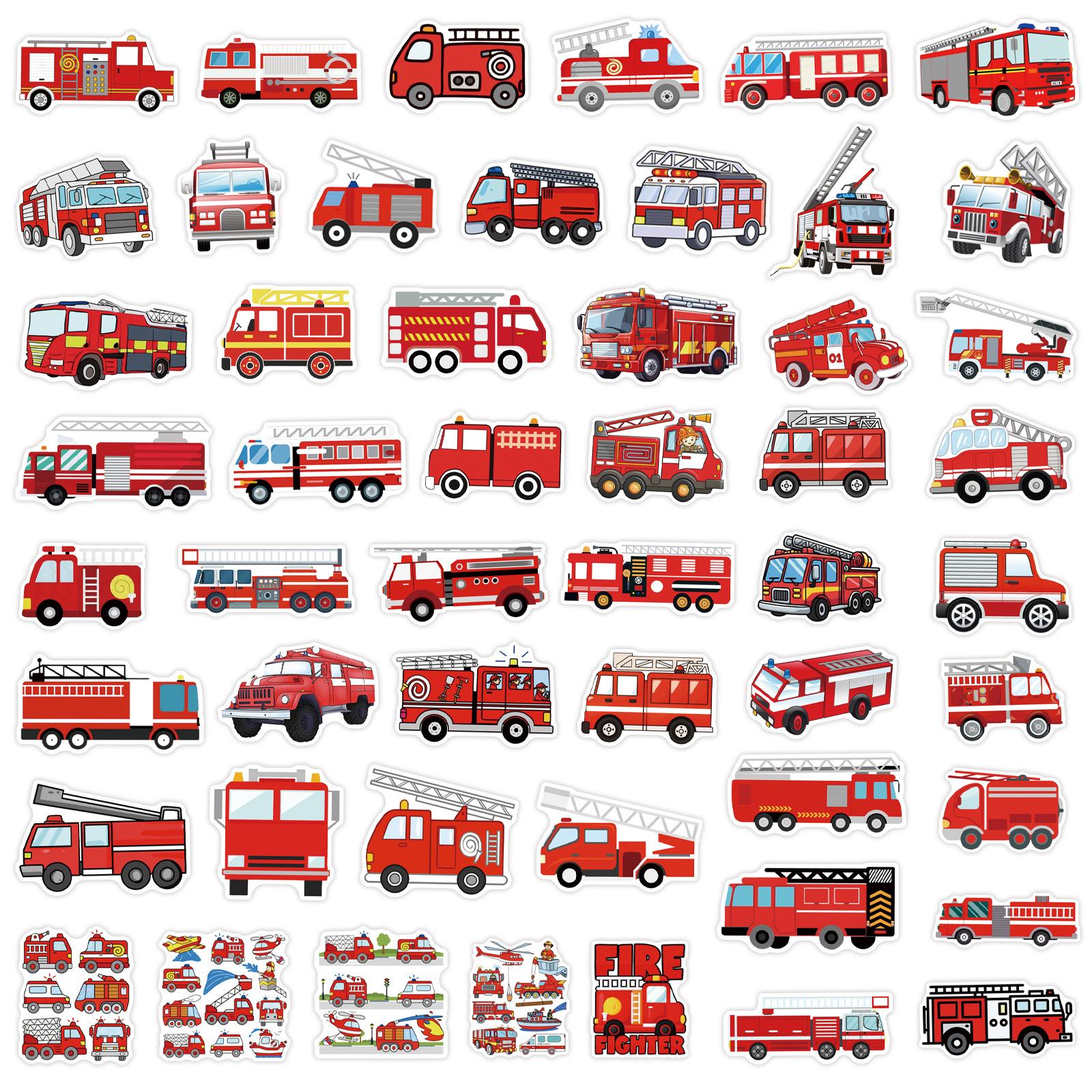 50Pcs/Set Fire Truck Series 04 Waterproof Stickers DIY Fashion Doodle Decals Stickers