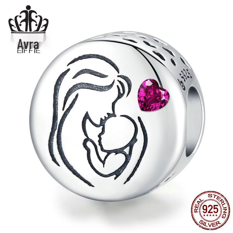 

Sterling Silver S925 Heart-Shaped Red Zircon Mother s Love Bracelet BSC493