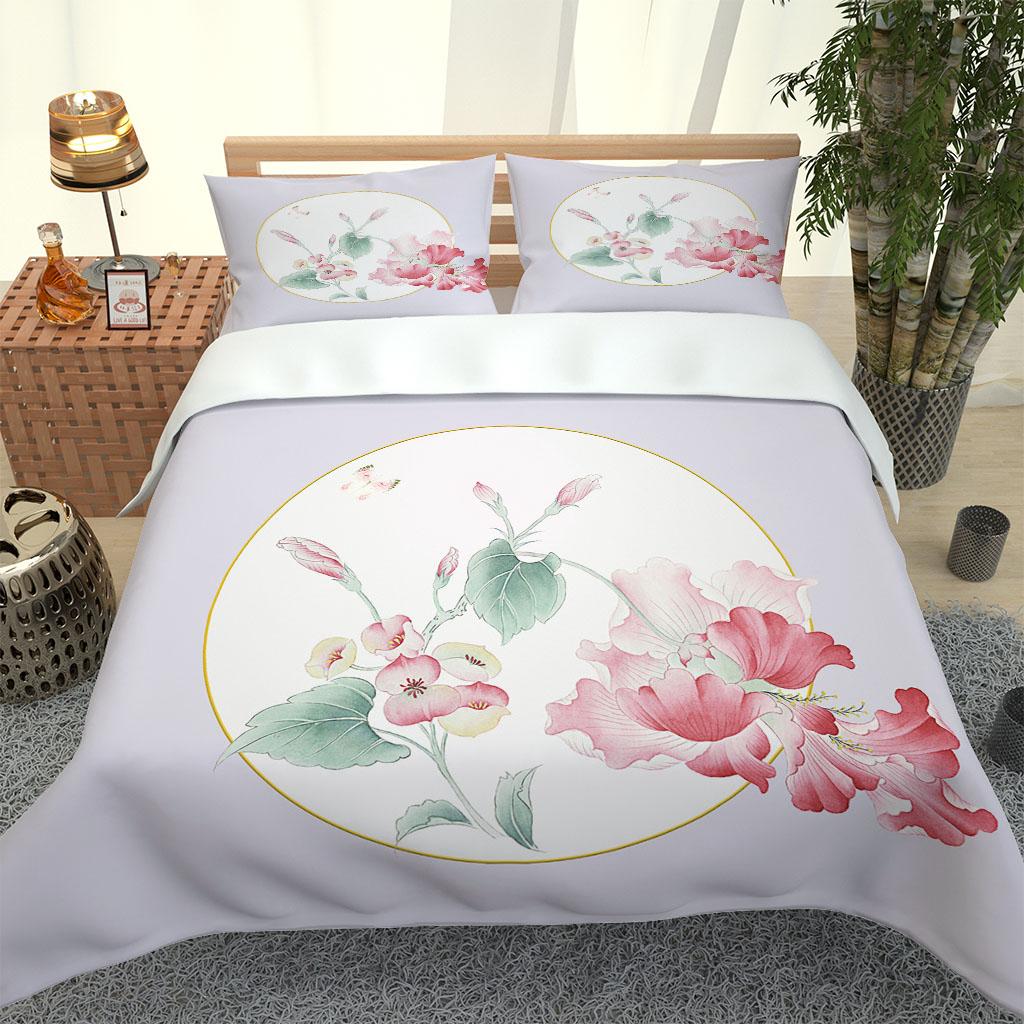 3D Bedding Collection Botanical Red Pink Flowers Duvet Quilt Cover Collection Comforter Cover Pillowcase King Queen Size Printed