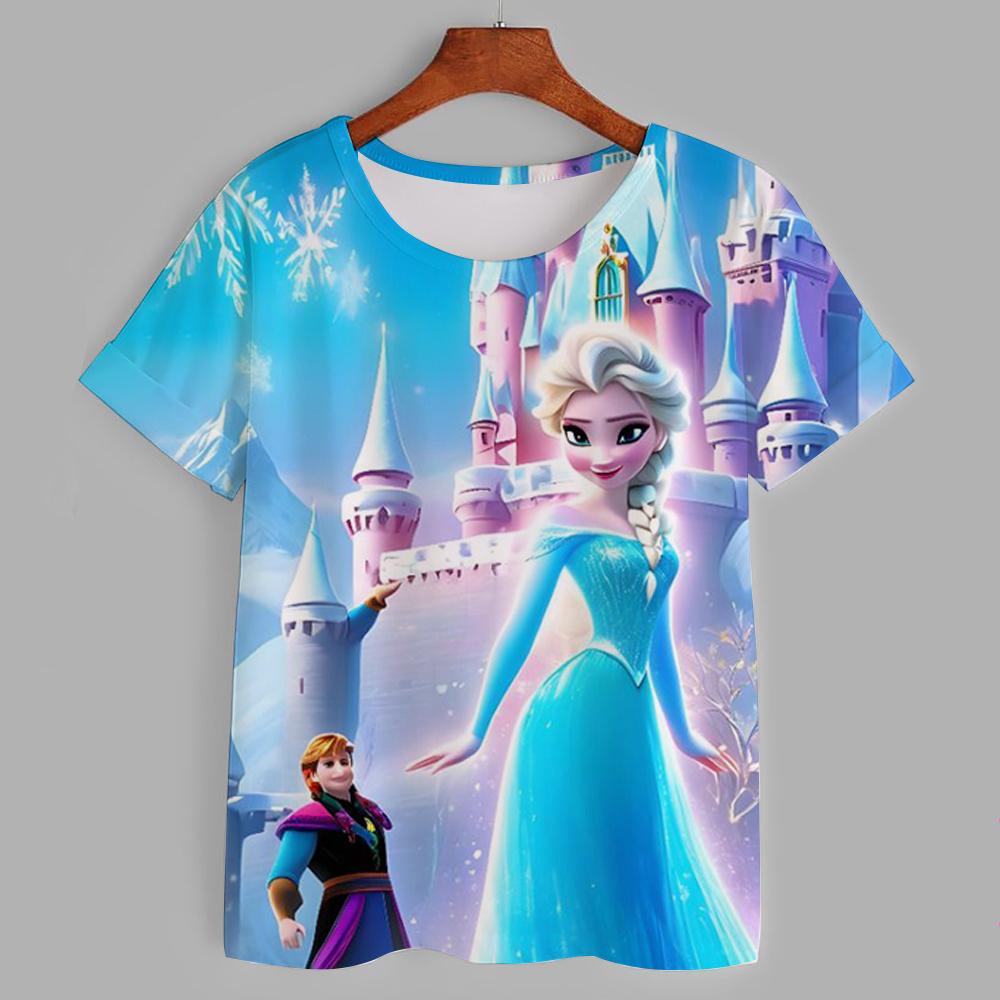 Frozen Elsa Princess 3D T-shirt Casual Boys and Girls Children's Cartoon Top 2026 Summer Edition