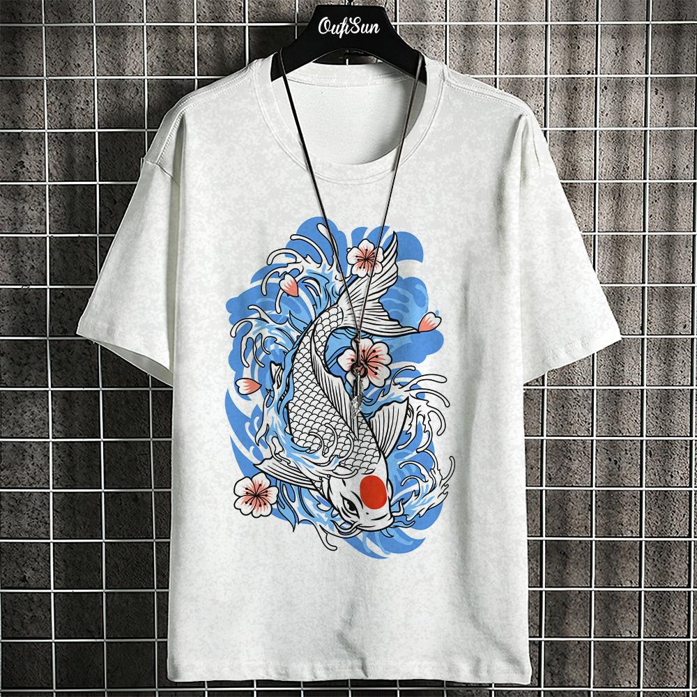 Lässiges Herren-T-Shirt mit Anime-Fisch-Grafik-T-Shirts für Männer, übergroße T-Shirts, kurzärmelige Oberteile, Harajuku, Streetwear, Herrenbekleidung, XL