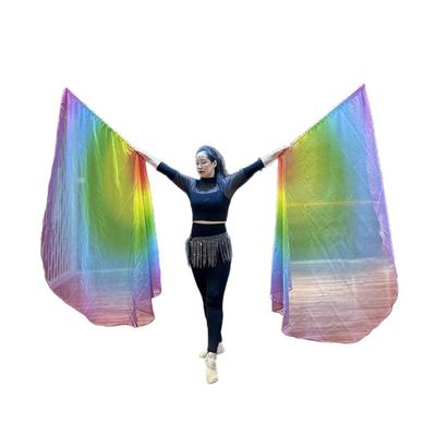 Polyester Chiffons Colorful Gradients Praise Dance Worship Flag with Flexible Rod for Celebration and Beach Vacations
