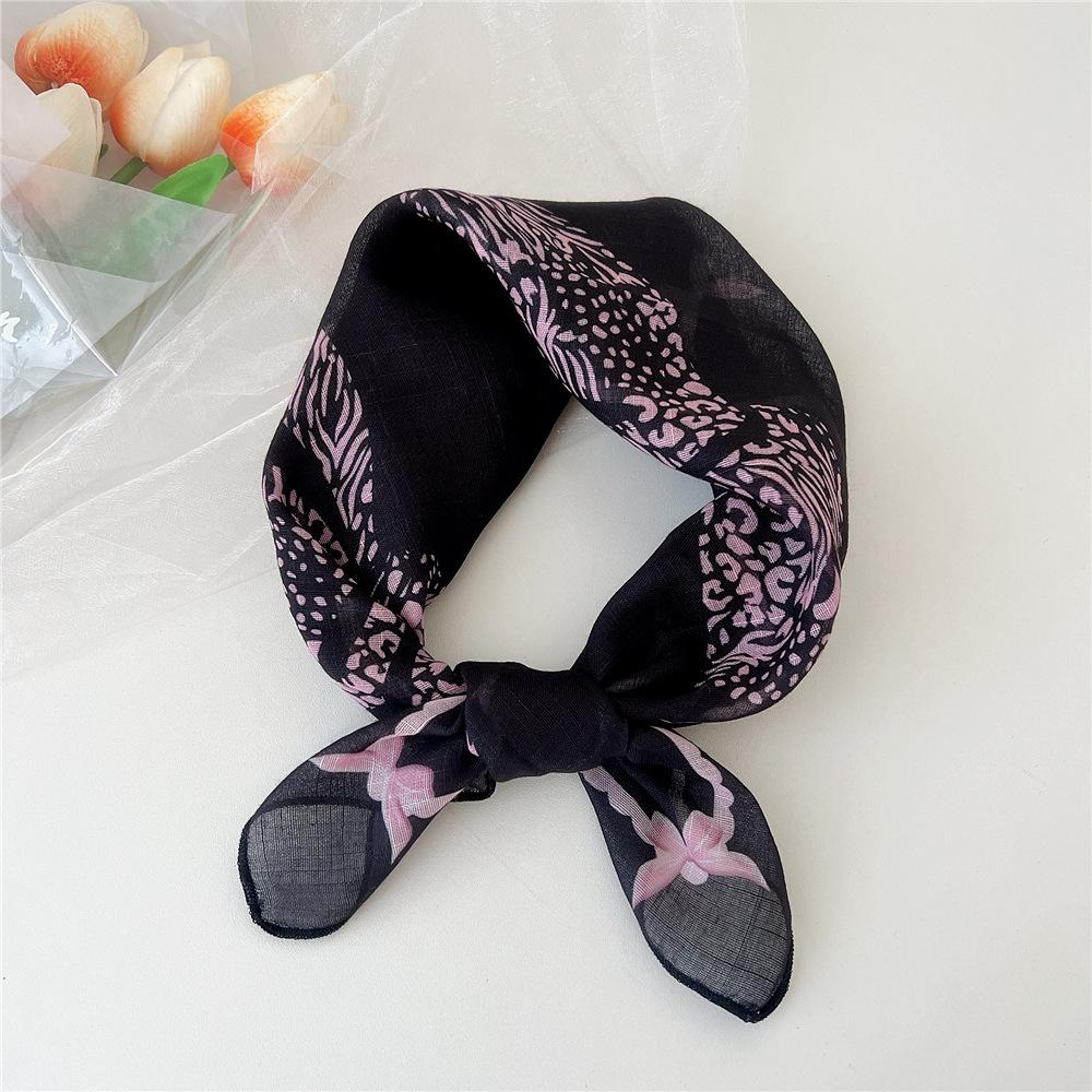 Eșarfă pătrată mică din bumbac și in Eșarfă din mătase Primăvară și toamnă pentru femei Stil nou artistic și versatilă la modă Esarfă cu bentiță cu temperament