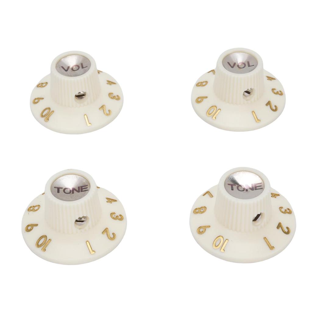 Guitar Control Knobs Retro White Color 2PCS Tone 2PCS Volume 1 4 Inch Hat Top Metal Volume Knobs with Silver Reflector
