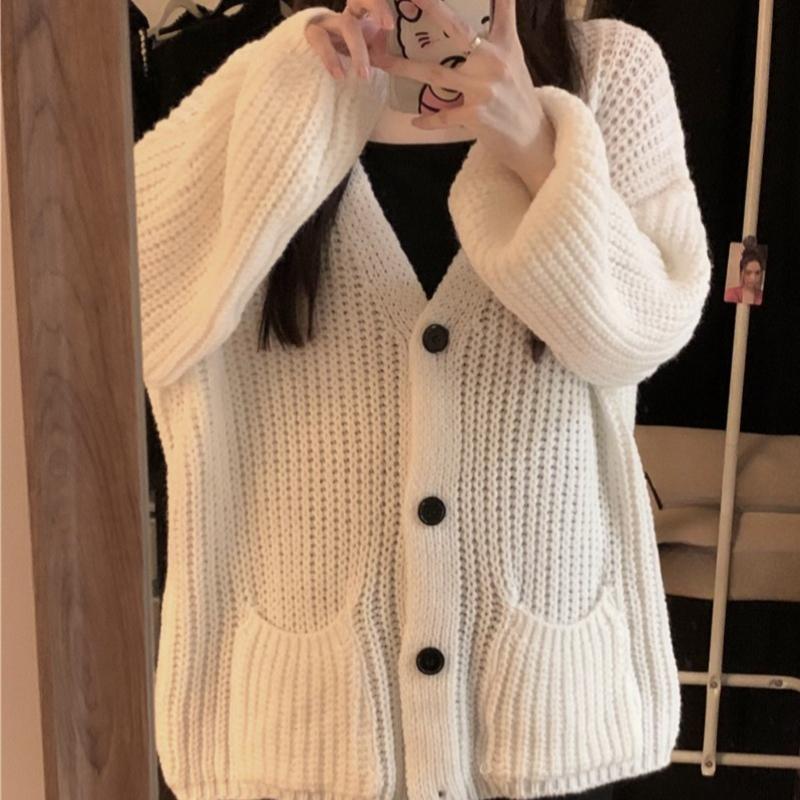 Retro Patchwork Lose Strickjacke Pullover Frauen Herbst und Winter Langarm Solide Strickwaren Strickjacken Weibliche Elegante Warme Knöpfe Pullover 24784