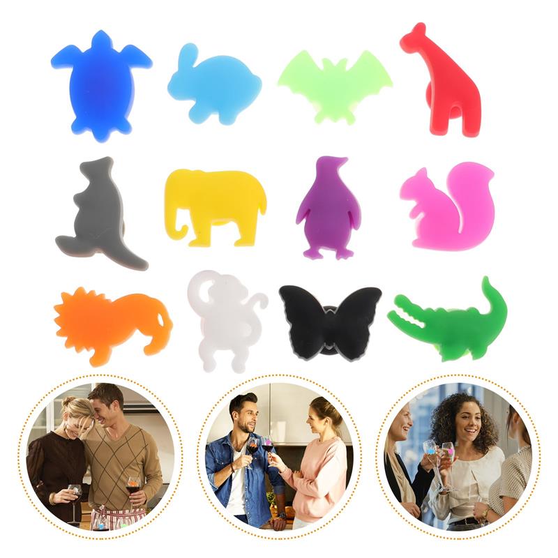 

12 Pcs Glass Marker Silicone Charms Drink Tags Drinking Cup Portable Makers Tag Party Wine Glass Markers Wedding party wine Deco 3x2.2cm
