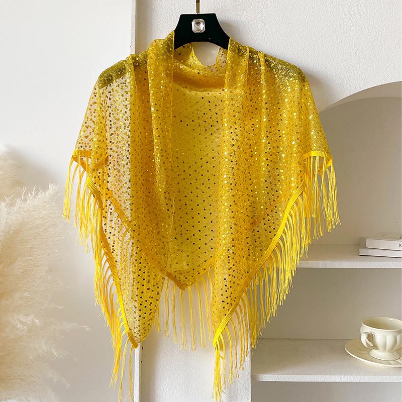 Modische Pailletten Dreieck Schal Glitzer Quaste Spitze Schals Damen Umhang Wickel Einfarbige Hochzeitsfeier Stolen Abendkleider Schal yellow