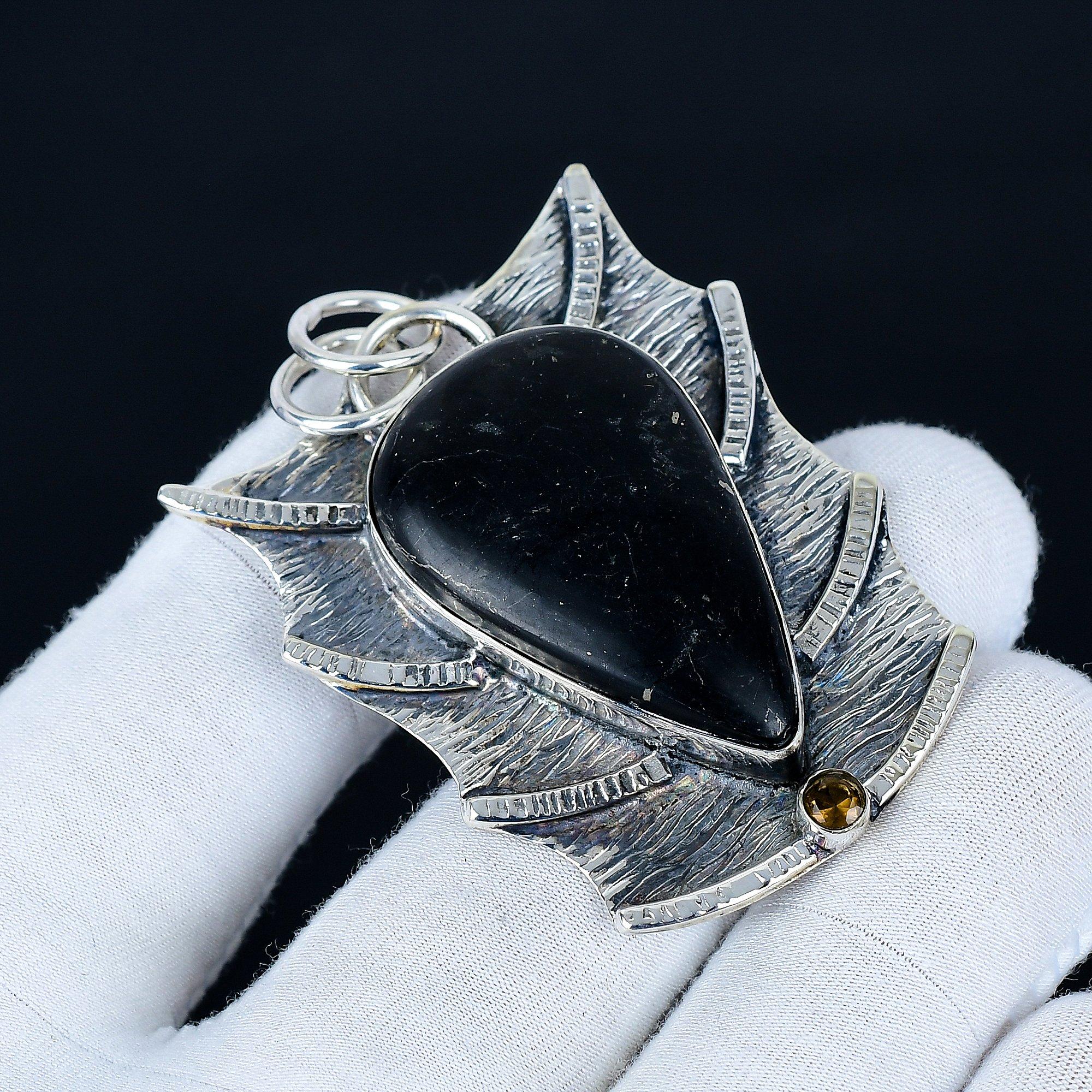 

Black Obsidian Pendant, 925 Sterling Silver Handmade Jewelry, Black Obsidian Silver Pendant, Party Wear Jewelry For Women s, Pendant Anniversary Gift 6.5 Cm чёрный