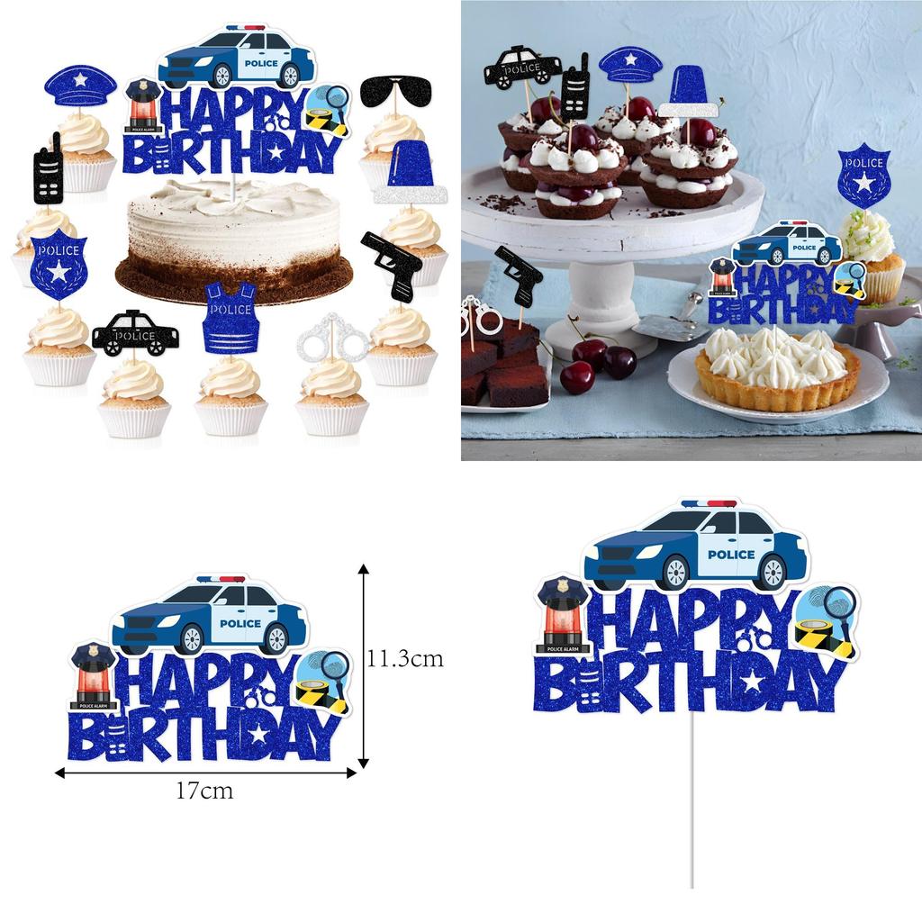 Police Birthday Cake Decor Plugin Pack With Paper Insert For Party And Photo Props