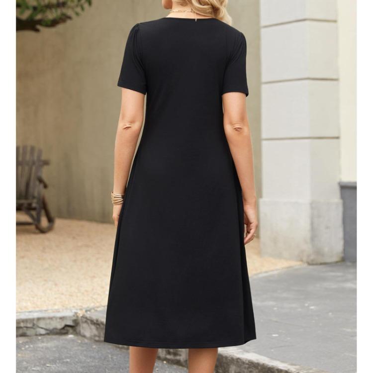 Casual Fashion Slim Fit Solid Color Long Dress for Women Ladies