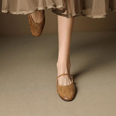 Fashion 2025 New Summer Women Mules Genuine Leather Shoes for Women Squared Toe Low Heel Shoes Cover Toe Slingback Slippers Modern