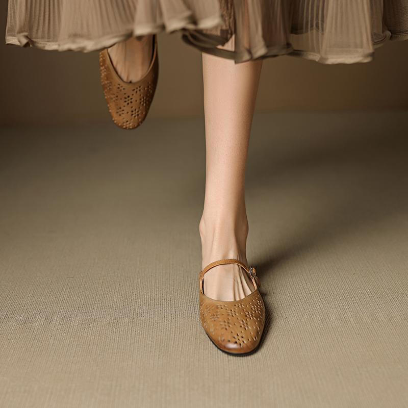 Fashion 2025 New Summer Women Mules Genuine Leather Shoes for Women Squared Toe Low Heel Shoes Cover Toe Slingback Slippers Modern