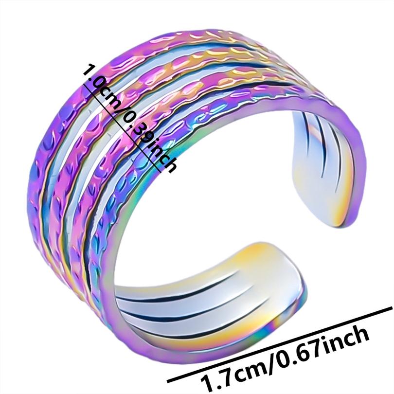 Trendy Irregular Rainbow Color Open Ring Metal Stainless Steel Rings For Women Men Accessories Hollow Finger Jewelry Anniversary