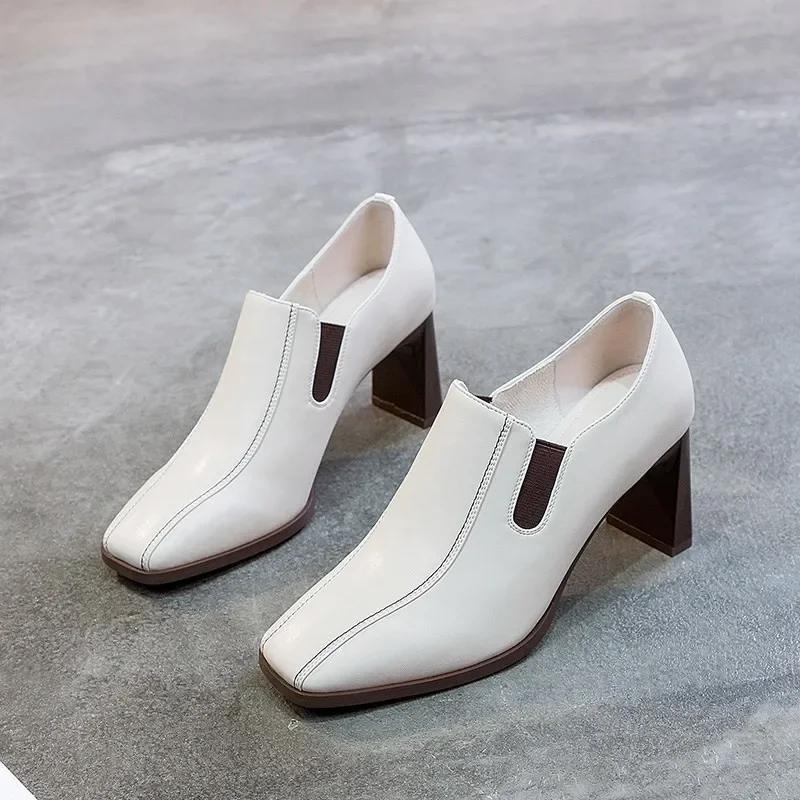 

Botas Femininas Женская мода квадратный носок толстые высокие каблуки ботильоны женские повседневные кожаные осенние короткие ботинки Botas De Mujer 34