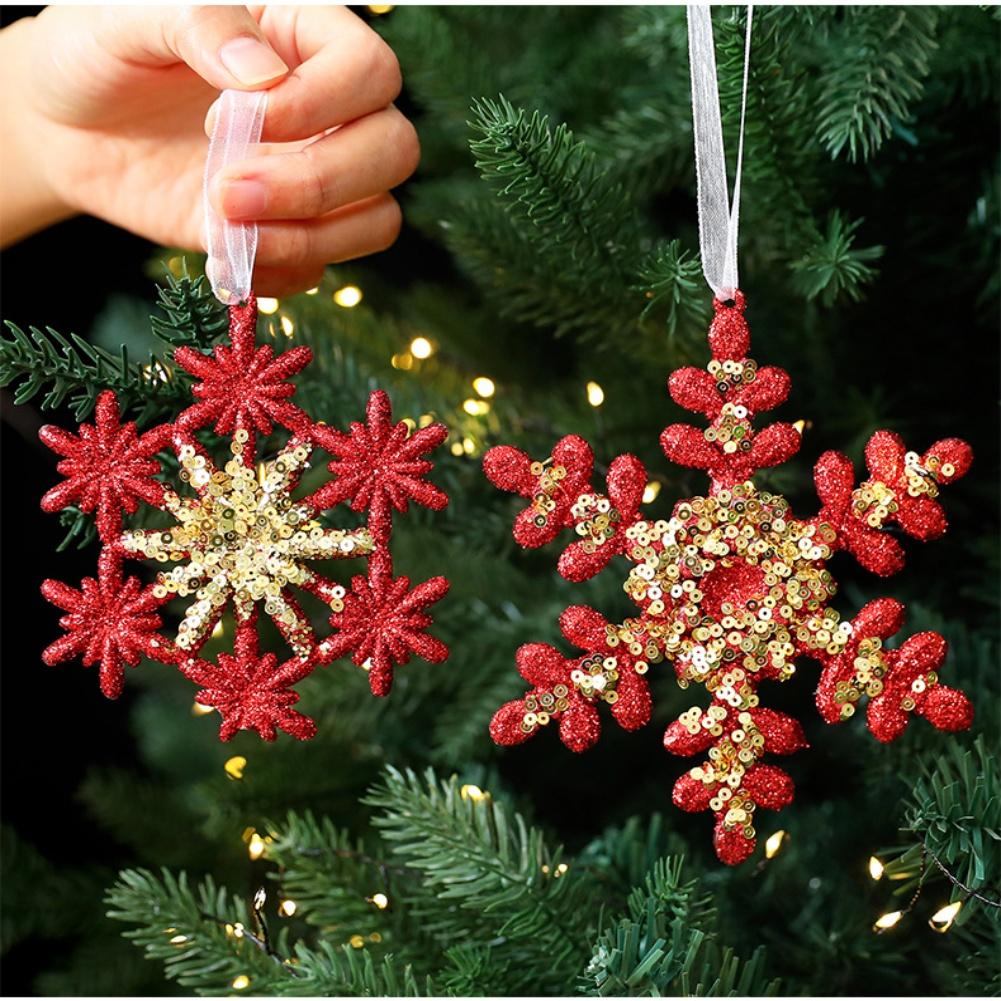 Holiday Ornament Set 4pcs Snowflakes Wreaths Sunflowers Exploding Stars for Christmas Tree and Indoor Decoration