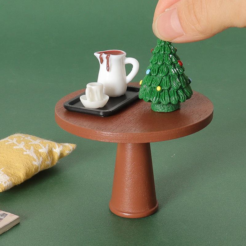 1/12 Dollhouse Mini Round Tea Table Model Dollhouse Dining Room Furniture Decoration Dolls House Micro Scene Decor Ornaments