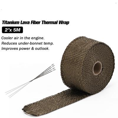Envoltura térmica de escape Premium de 2 "x 5 metros, envoltura múltiple de fibra de Lava de titanio + 4 Uds de bridas