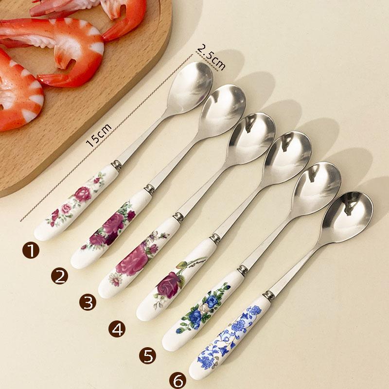 Versatile 1pcs Stainless Steel Coffee Spoons with Trendy Ceramic Handles for Mixing Baking and Cooking Use