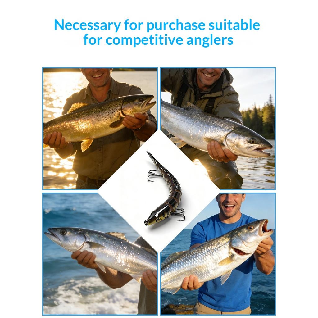 Eight-section bionic pike lure with realistic swimming action. Sharp hooks for solid hooksets, ideal for catching aggressive freshwater predators.