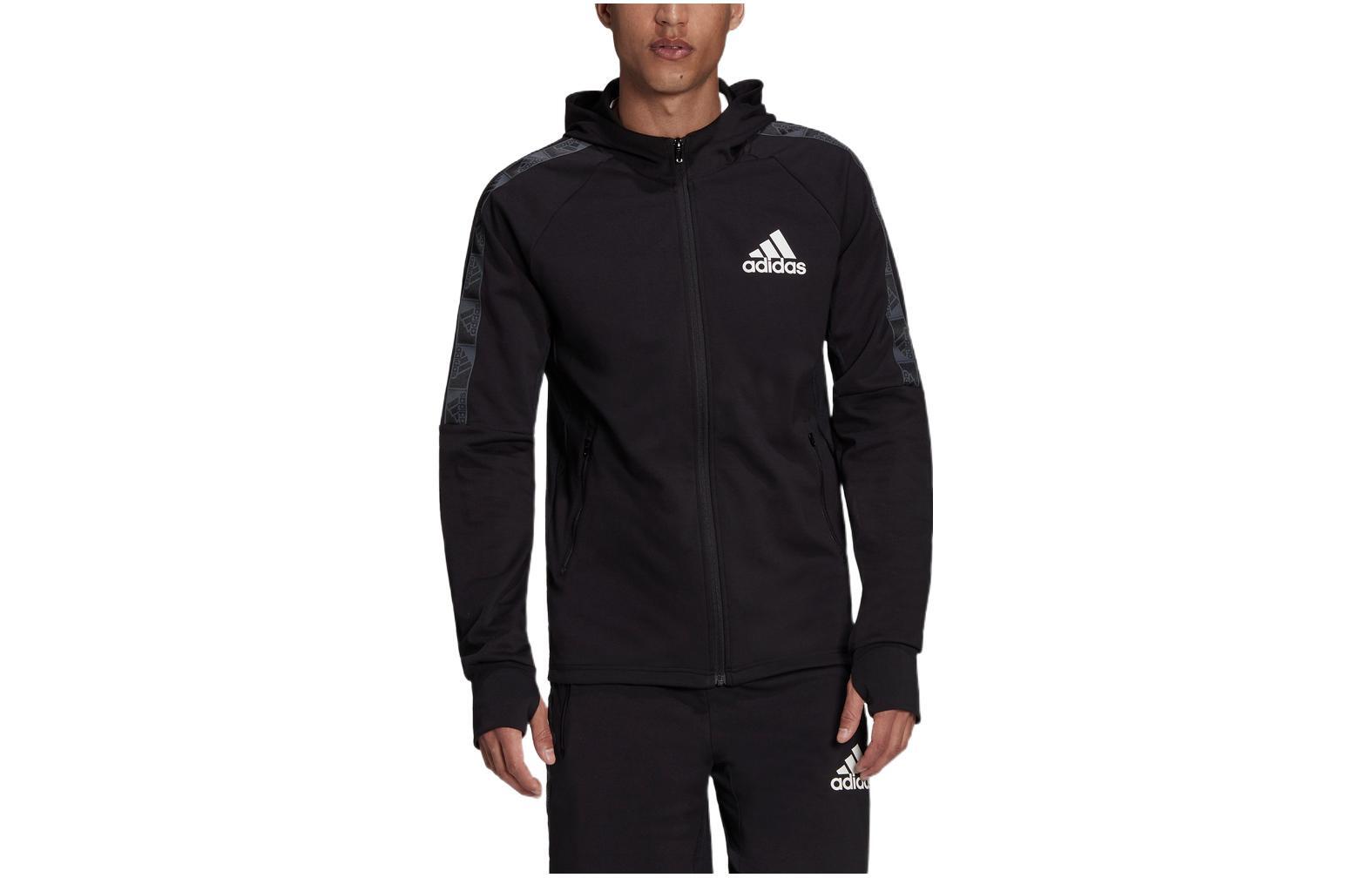 adidas Logo Print Striped Zip Hoodie Jacket GV5302 M