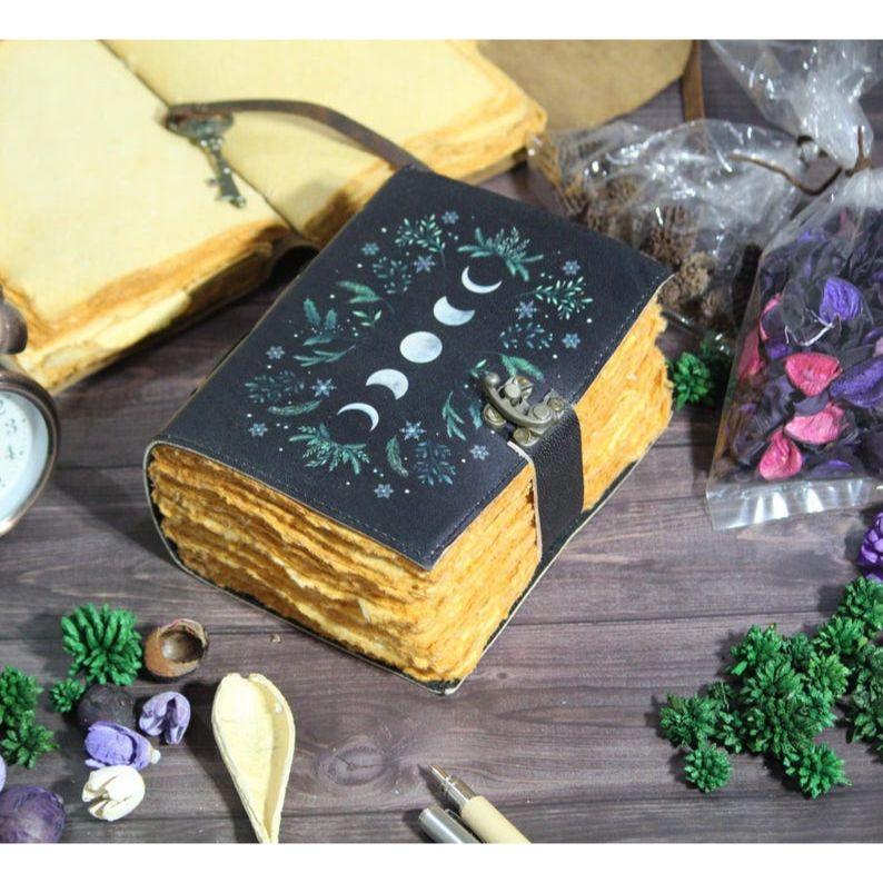 Sun & Moon Leather Journal: Handmade Deckle Edge Paper