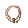 Women's Black Gold Super Seven Crystal Sandalwood Bracelet with Pixiu Charm, Red Rutilated Quartz; Stackable for Wealth & Good Luck.